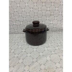 Vintage Brown Stoneware Casserole Dish with Lid Kitchen Serving Baking Pot 5"‎